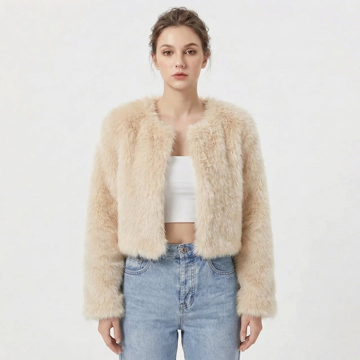 Plush faux fur winter outerwear layer for women's party wear