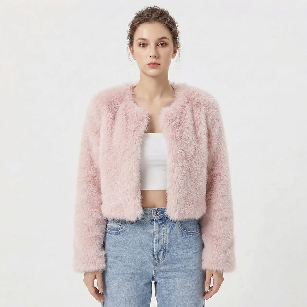 Smart casual cropped fluffy jacket for women's fashion
