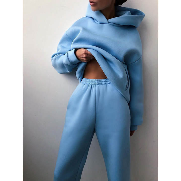 Full view of women's high waist jogger tracksuit set in casual wear style