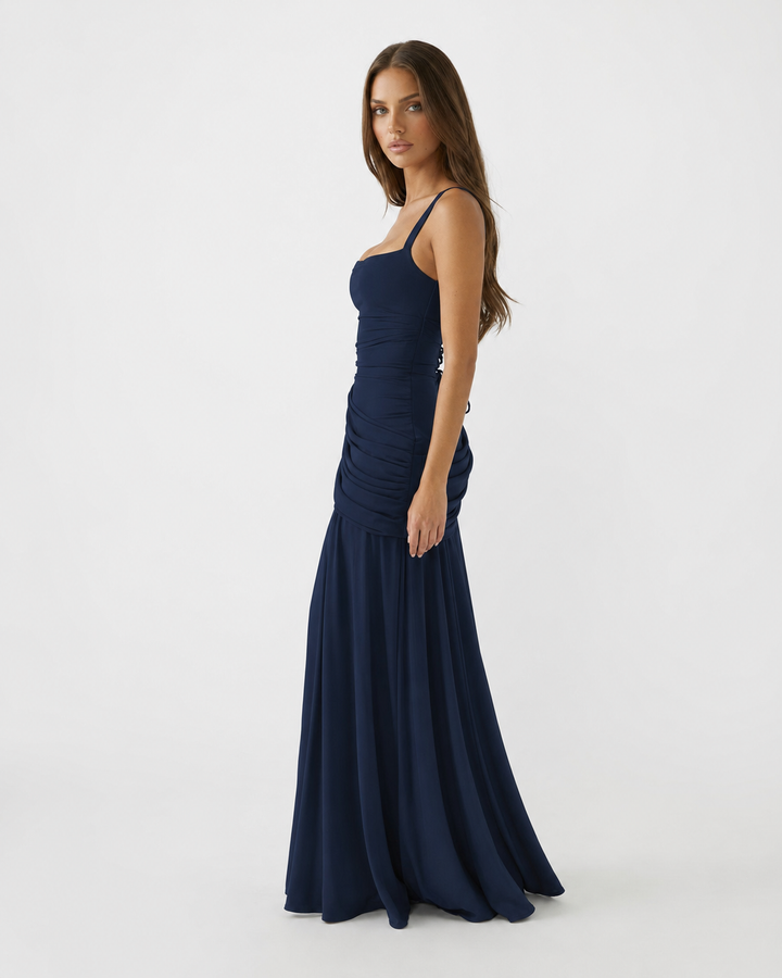 Beautiful formal maxi dress with a sleek square neckline design