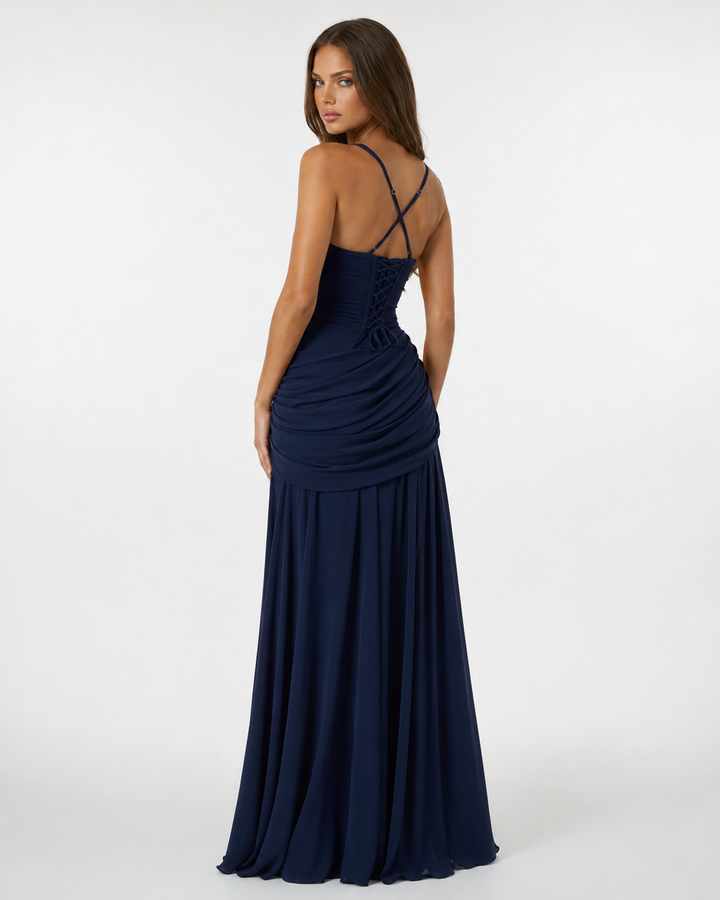 Trendy side drape evening dress for special occasions and parties