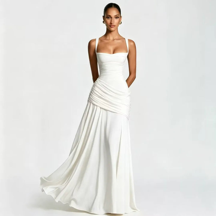 Elegant formal maxi dress featuring a modern square neckline