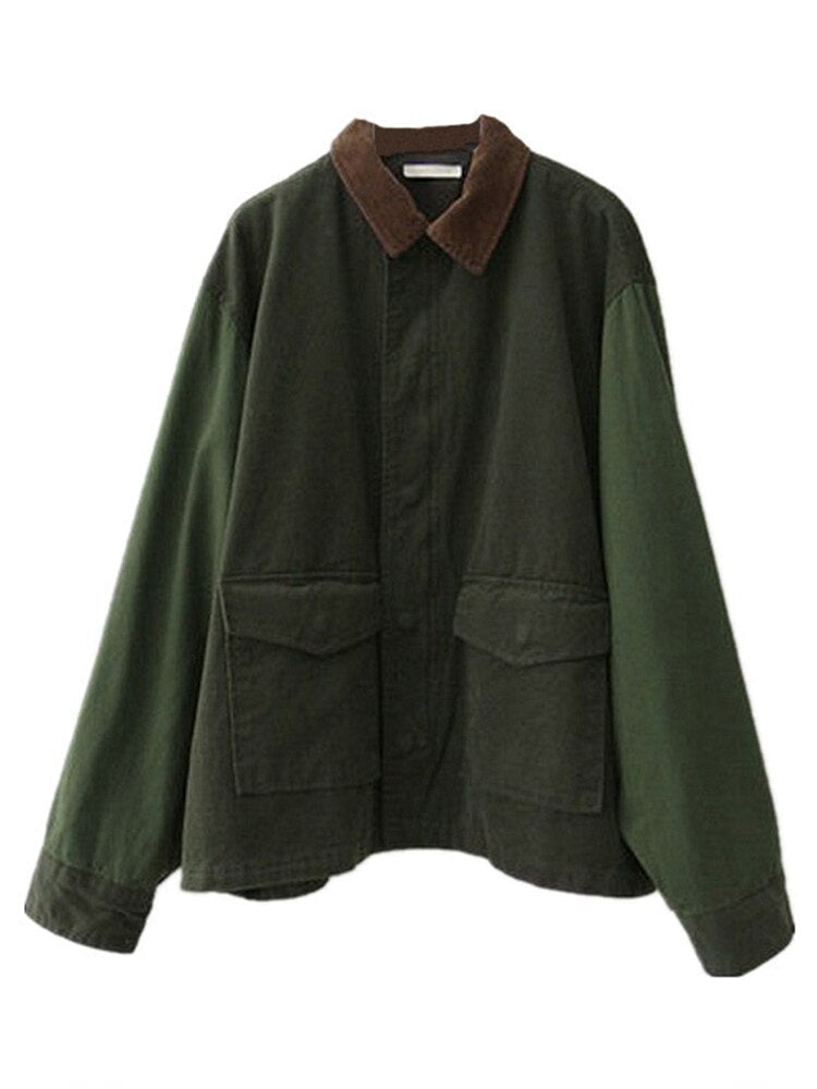 Trendy army green oversized jacket for women, casual outerwear fall fashion front view