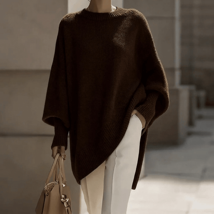 Close up view of soft knit texture on a women's casual sweater