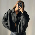 Brielleva | Women’s Cropped Zip Up Bomber Jacket