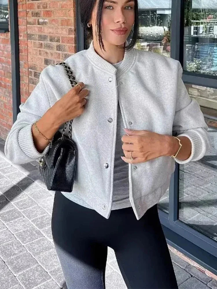 Aurellia | Women’s Cropped Button Front Bomber Jacket