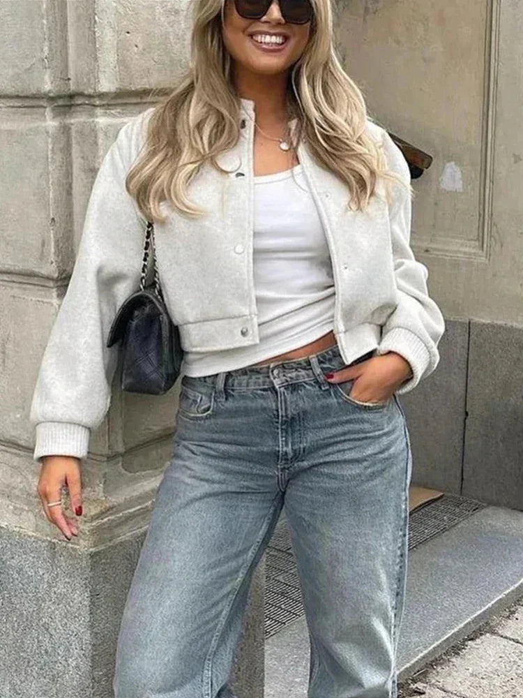 Aurellia | Women’s Cropped Button Front Bomber Jacket