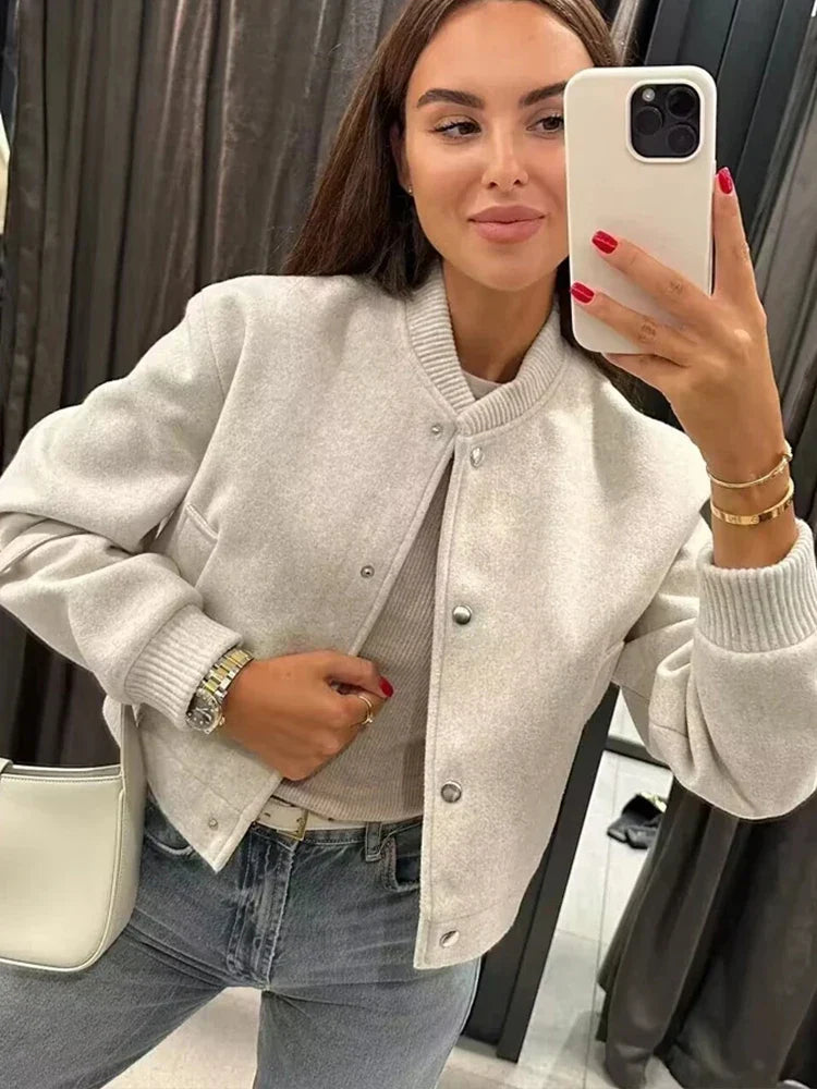 Aurellia | Women’s Cropped Button Front Bomber Jacket