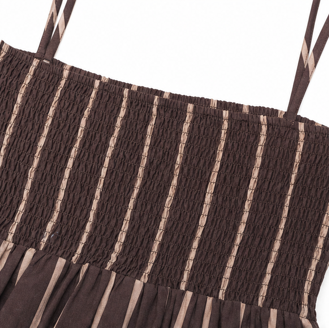 Back detail of women's striped summer maxi dress