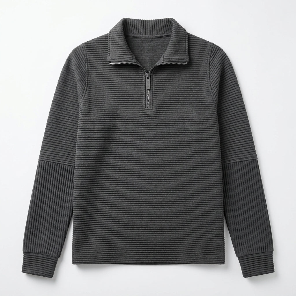 Detailed shot of ribbed cuffs and soft knit fabric on fashionable layering top