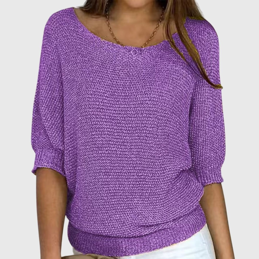 Close-up of knit texture on a cozy women's relaxed fit casual sweater