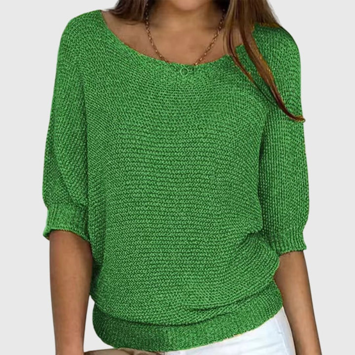 Comfortable women's knitwear showcasing a relaxed fit and soft textured fabric