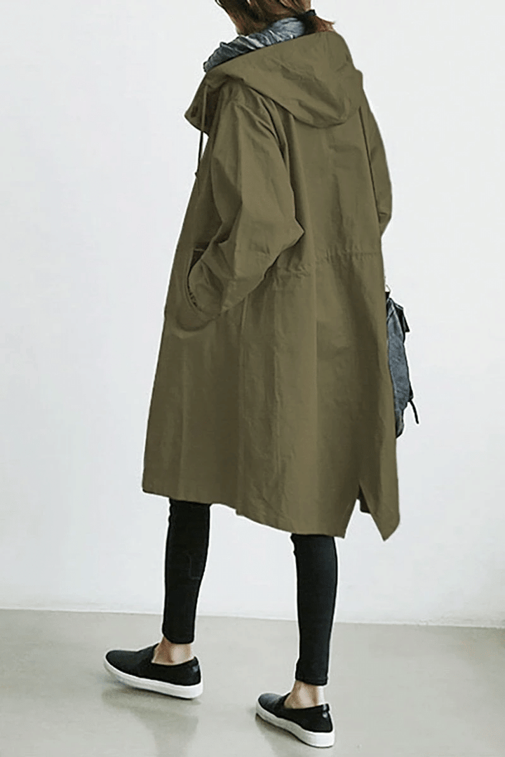 Womens Aurora weatherproof windbreaker jacket back view showcasing lightweight hooded outerwear design.