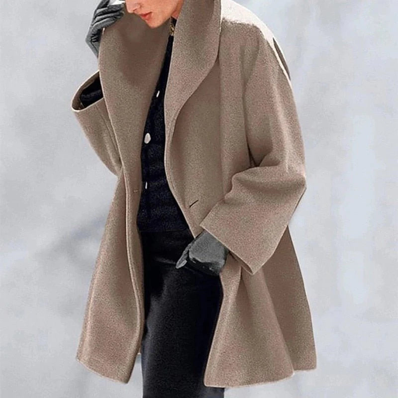 Chic women's winter wool jacket featuring a stylish button-down front closure