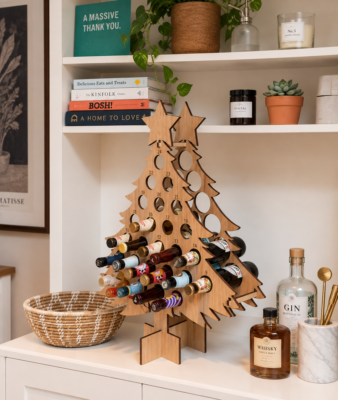 Wooden Christmas tree advent calendar with numbered drawers for holiday countdown