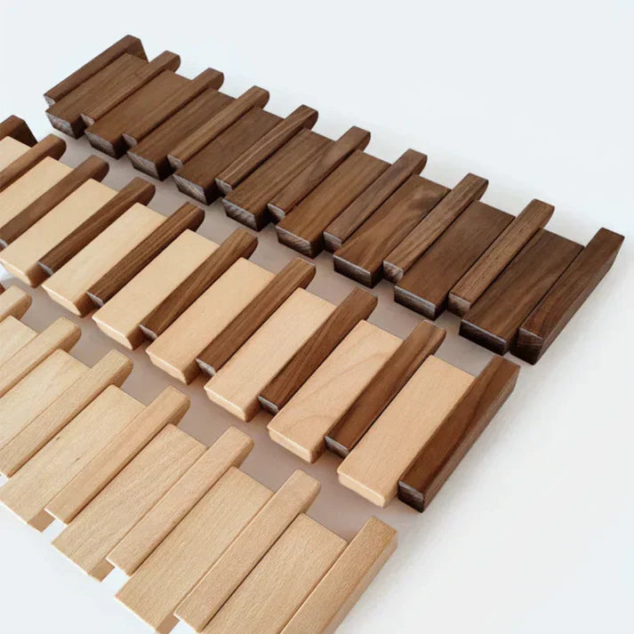 Wooden piano coat rack wall-mounted with retractable hooks for hallway storage
