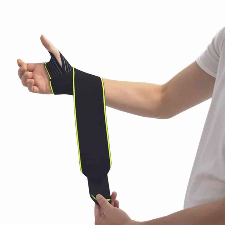 Demonstrating the strap design of the unisex wrist and thumb support brace