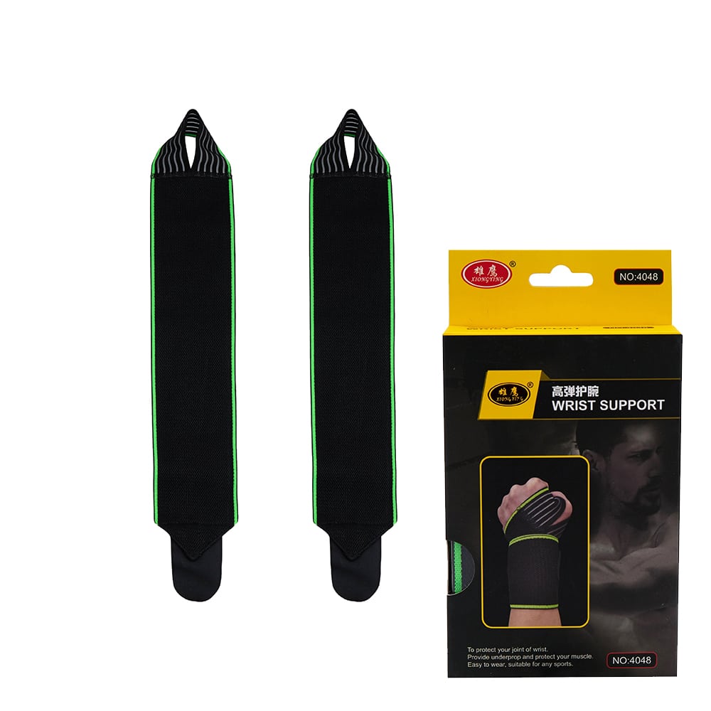 Sports wrap hand support worn on wrist, highlighting breathable material and secure fastener.