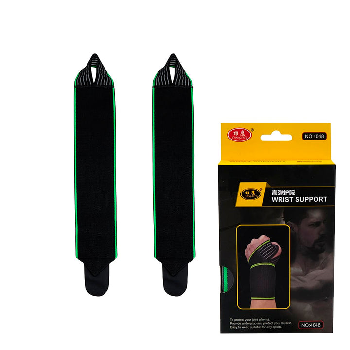 Sports wrap hand support worn on wrist, highlighting breathable material and secure fastener.