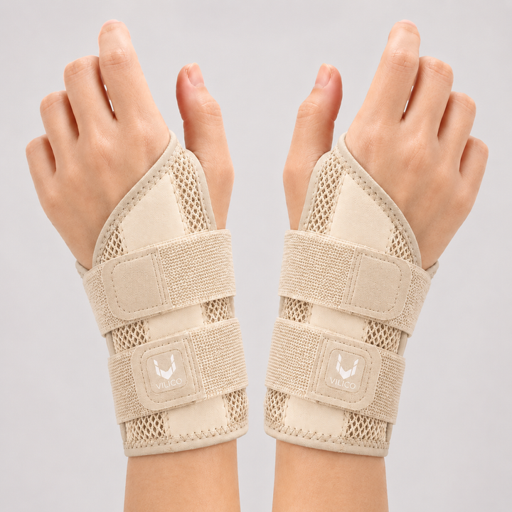 Flexible half finger hand brace with adjustable strap for secure wrist support