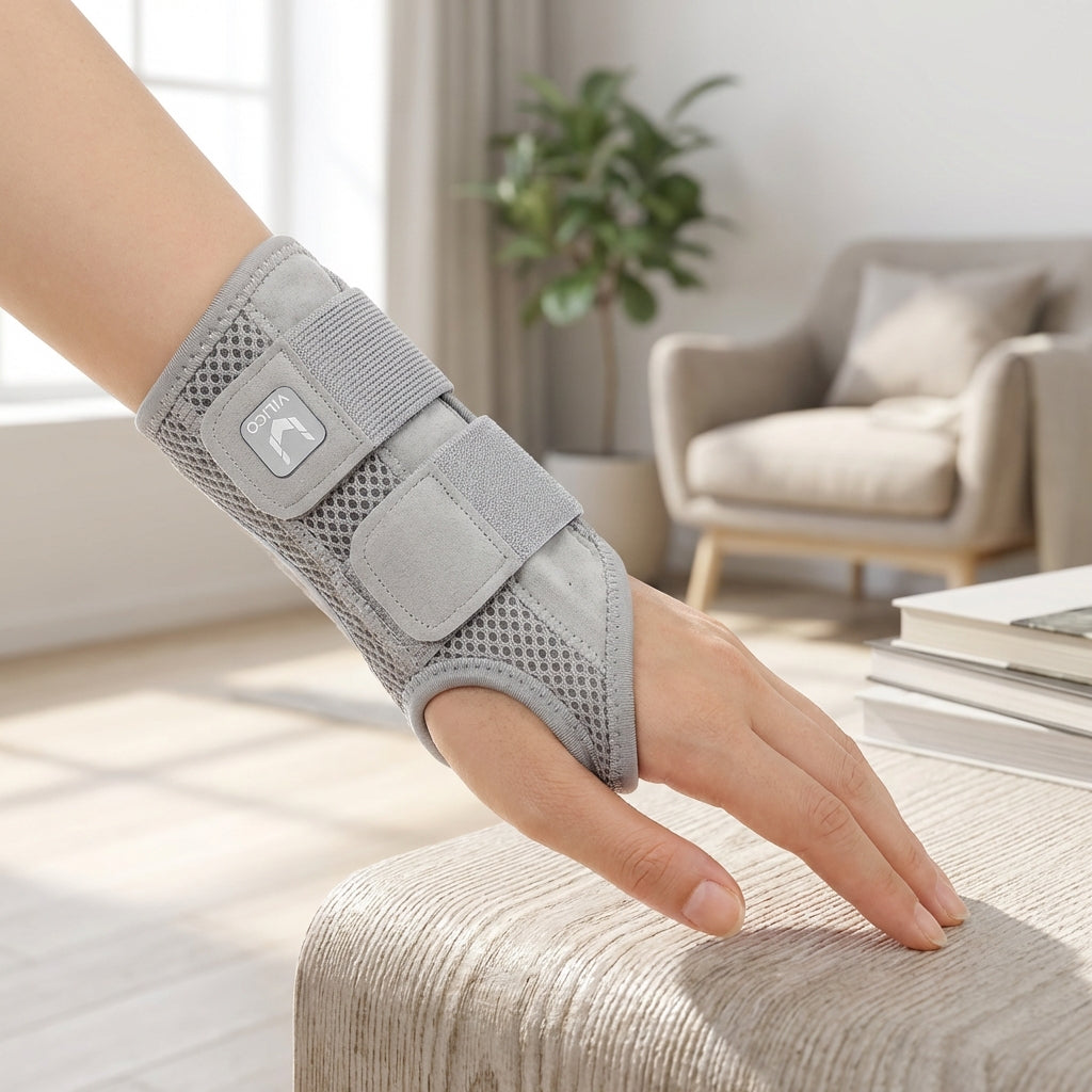 Comfortable thumb support and wrist wrap designed for fitness accessory use and strain recovery