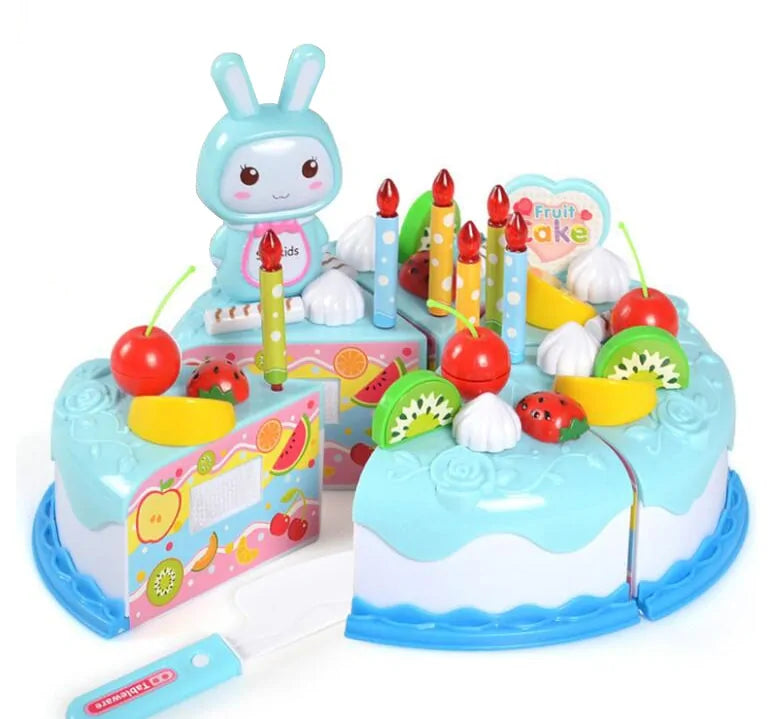 Blueberry plastic cake toy set for children with candles and fruit decorations