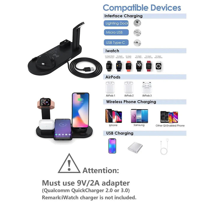 Modern multi-device wireless charger angle view on wooden desk