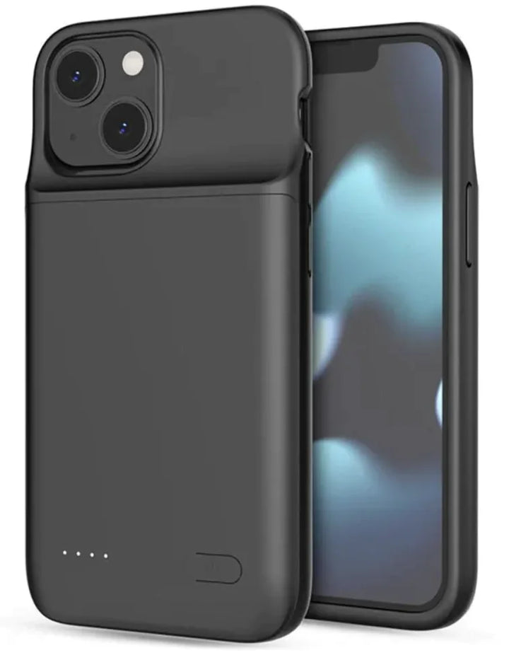 Black slim battery case fitted on a modern iPhone model