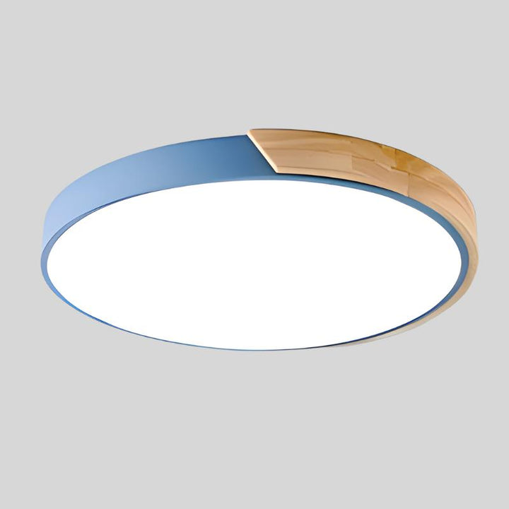 Energy-efficient LED ceiling light fixture viewed from a low angle