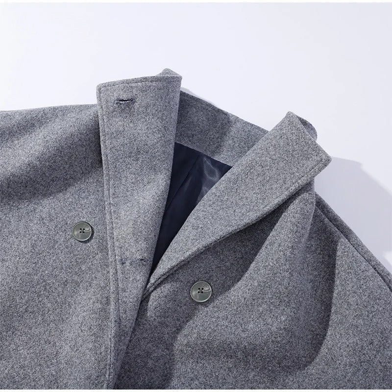 Back view of black short jacket with tailored winter fit
