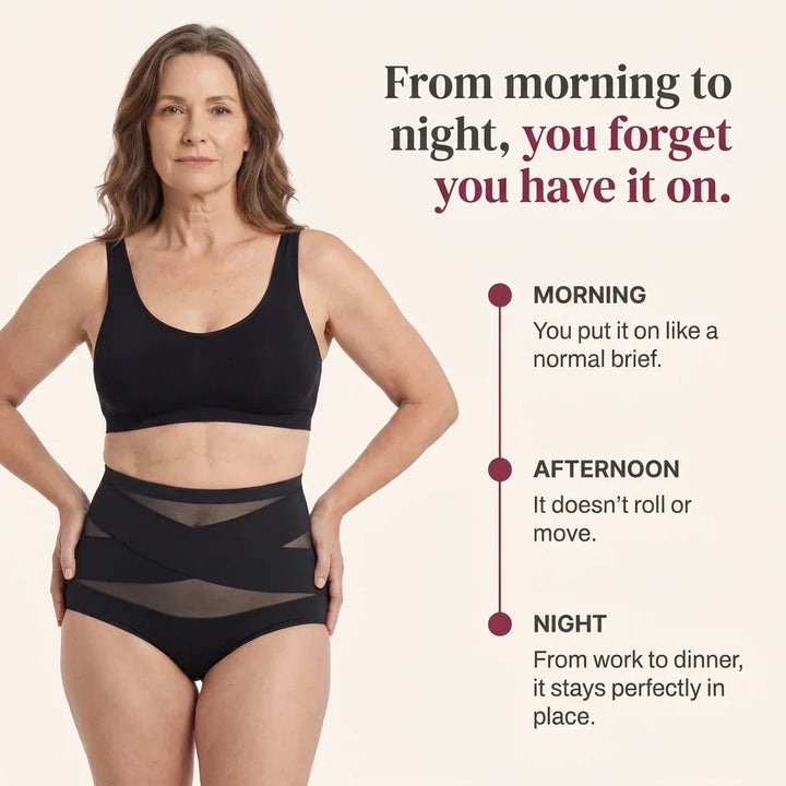 Packaging and label detail for seamless high-waist sculpting underwear