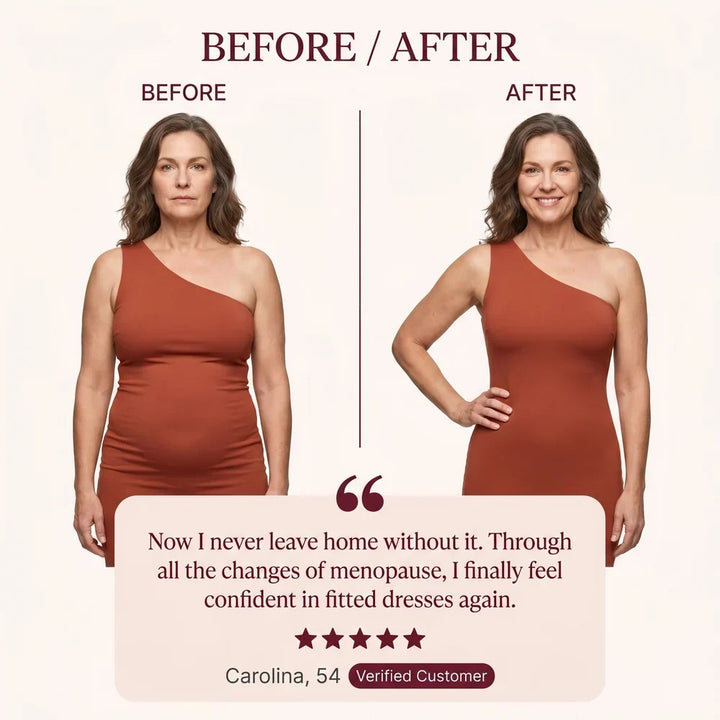 Side profile of body shaper brief on model highlighting waist cinching design