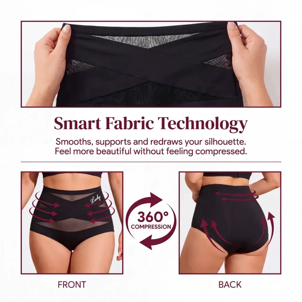 Womens sculpting brief paired with casual outfit demonstrating seamless fit