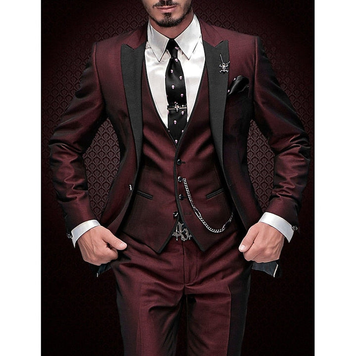 Back view of mens elegant business attire suit jacket and matching trousers