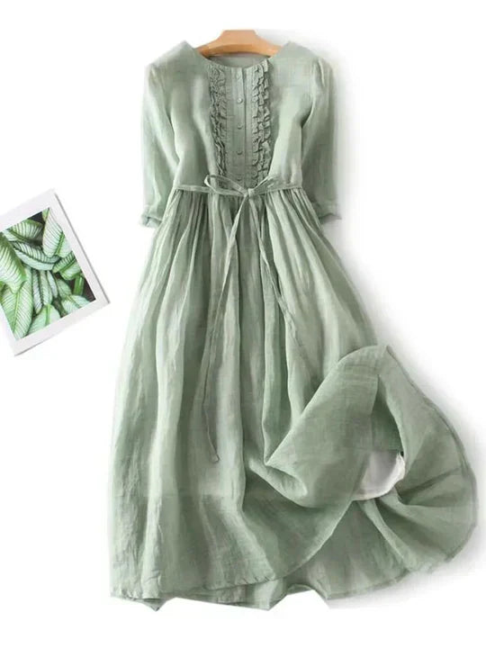 Long sleeve maxi dress with tie waist in casual green