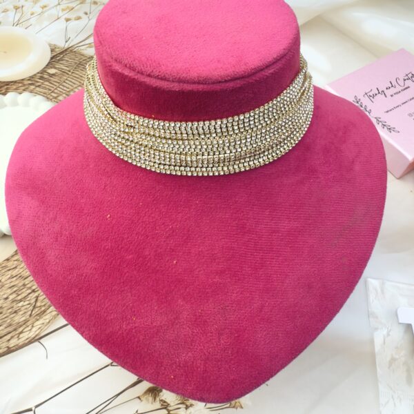Diamonds studded multi layered gold choker