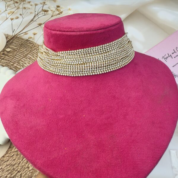 Diamonds studded multi layered gold choker - Image 3