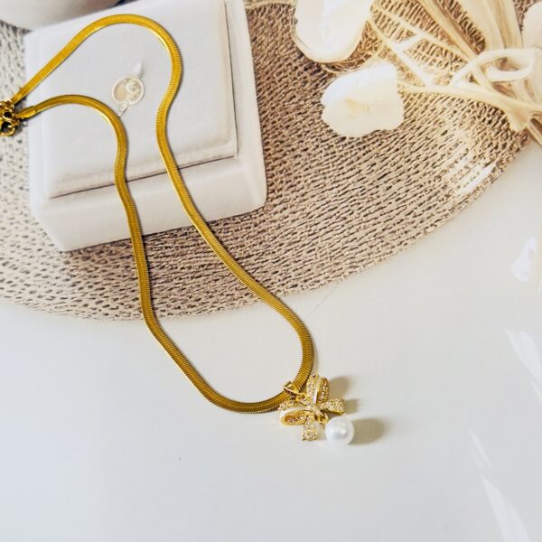 Bow & Pearl charm Anti tarnish chain Daily wear waterproof - Image 2