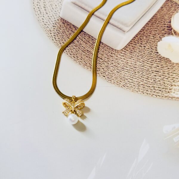 Bow & Pearl charm Anti tarnish chain Daily wear waterproof - Image 3